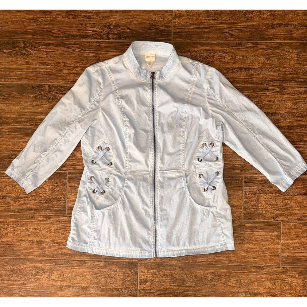Zenergy by Chico's Light Weight Blue Zip-Up Utility Jacket - M/L